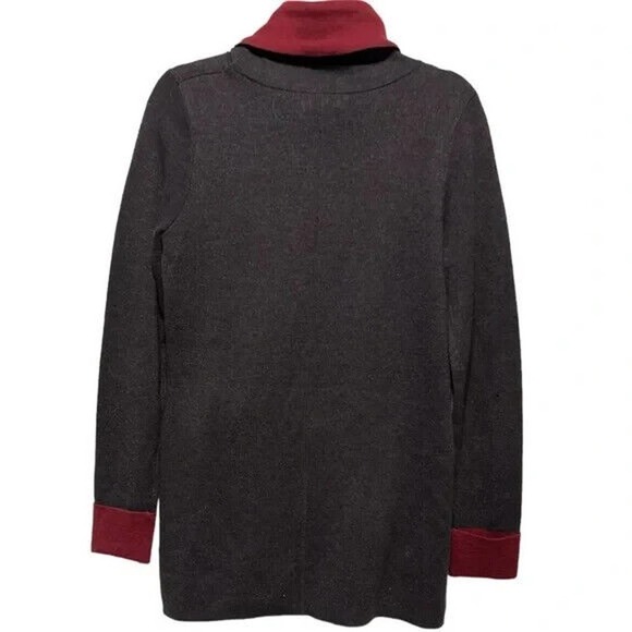 Cynthia Rowley Cowl Neck Tunic Long Sleeve Sweater Gray and Burgundy Size Small - Picture 2 of 4
